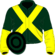 Dark green, yellow cross belts, halved sleeves, dark green and black hooped cap