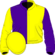 Purple & yellow halved, sleeves reversed, yellow cap